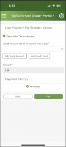 Yardi Breeze Owner Portal Payment Screen
